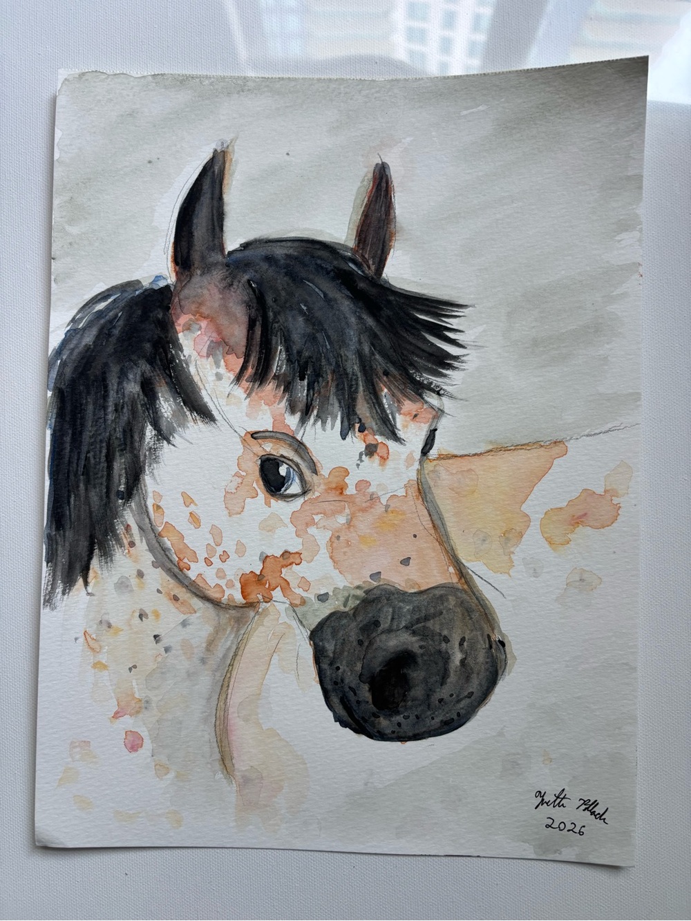 Hand-Painted Dappled Arabian Horse Watercolor Original Art 9x12”